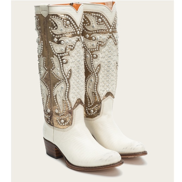 Frye Shoes - Frye White Jeweled Cowboy Boots